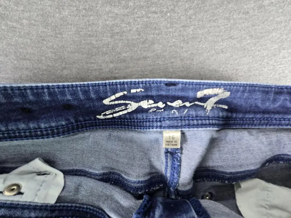 Seven7 Shorts Womens 16 Blue Bermuda Denim Stretch Casual 5 Pocket Embroidered